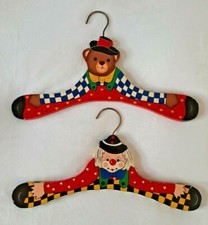 Set 2 grucce legno sagomate clown appendini appendiabiti abbigliamento bambini