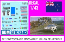 82 12 DECAL 1/43 RALLY NEW ZELAND 1982 12 MAZDA RX7 MILLEN BELLEFLEUR