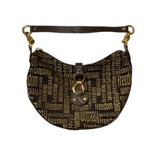 Borsa a spalla hobo Roberto Cavalli marrone e oro stampa freedom Pre Owned