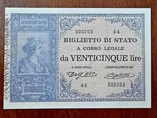 25 LIRE, BANCONOTA, BIGLIETTO