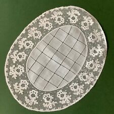 Centrino antico ovale delicato merletto fuselli fine 31x24 cm bianco