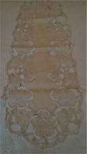 Centrino Centro Tavola Ricamo Mano su Grande Lino Beige 120 CM