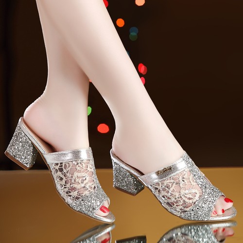 Sandali donna glitter pizzo