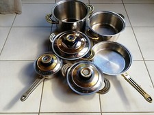 BATTERIA 5 PENTOLE 1 PADELLA  IN ACCIAIO INOX 18/10 DOPPIO FONDO 2 COPERCHI