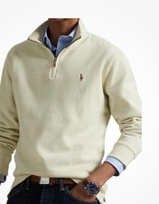 $138 Polo Ralph Lauren uomo maglia di lusso 1/4 zip pullover pergamena taglia XL