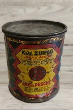 vecchia scatola di latta di "Jam di Pesche" (marmellata di pesche) Zuegg