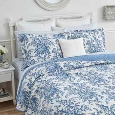 NEW! ~ COZY COUNTRY CHIC SHABBY FRENCH ROSE BLUE WHITE ROMANTIC LEAF QUILT SET