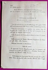 REGIO DECRETO APPROVA REGOLAMENTO X COMPERA DI CAVALLI X L'ESERCITO-2315