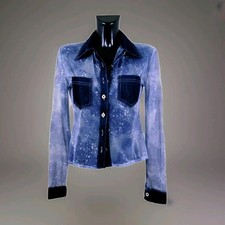 MADE IN ITALY Camicia Donna Chiffon Viscosa Blend Stampa Splash Inserti Denim 42
