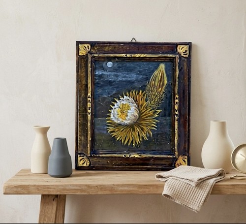 Dipinto olio tavola fiore - olio,