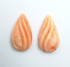 ANTICHI ORECCHINI DI CORALLO ARANCIONE ROSA INTAGLIO DEL CORALLO CAMEO VINTAGE 