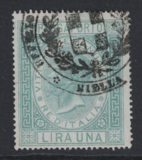 Francobollo passaporto Italia 1864 1 lira usato / scudo Wmk - S32135