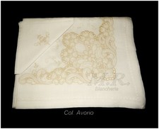 TOVAGLIA DA 12 RICAMATA PUNTO INTAGLIO TESSUTO COTONE BIANCA AVORIO