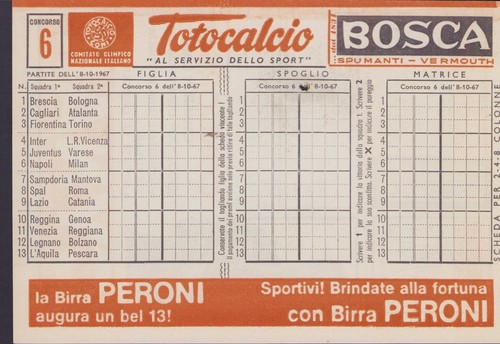 Totocalcio schedina 6 del - totocalcio,