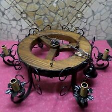 LAMPADARIO STILE RUSTICO FERRO BATTUTO LEGNO RUOTA DI CARRO ARTE POVERA RUSTICI
