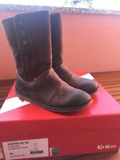 STIVALI Stivaletti KICKERS BAMBINA Ragazza Tg 35 In Pelle/Camoscio Marrone USATI
