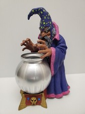 Statua Statuina Mago Merlino Rara Alta 10" Rara con Calderone Vetro Attaccato BELLA