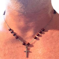 Collana rosario con croce da uomo catenina ciondolo crocifisso lunga 55 cm donna