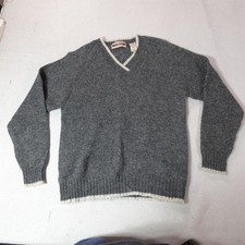 Maglione Vintage Miglior Autentico Uomo Grigio Medio 100% Lana Scollo V Preppy Nonno
