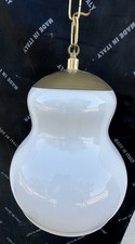LAMPADA SOSPENSIONE LAMPADARIO  VETRO OPALINE BIANCO E OTTONE ANNI 60 VINTAGE OL