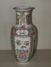 Antico vaso cinese porcellana famiglia cantonese decorato con rose