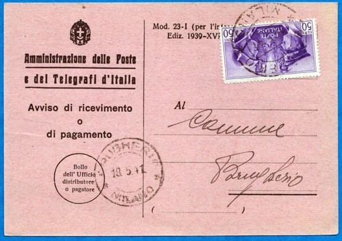 1941 avviso di ricevimento - di,