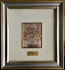 Quadro argento 925 sbalzato e dipinto a mano Roma Sparita Tempio di Vesta