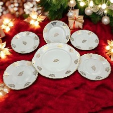 Set servizio di piatti antichi in porcellana Bavaria bianca piattini oro Natale