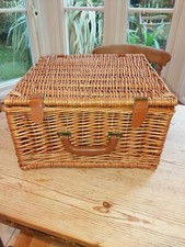 Cesto Portaoggetti Vintage Vimini Manico Massello 38 X38 X21 Cm Cinghie Pelle