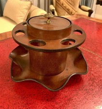 BREBBIA PORTAPIPE POGGIAPIPE VINTAGE 7 POSTI CUOIO + CONTENITORE TABACCO RARO