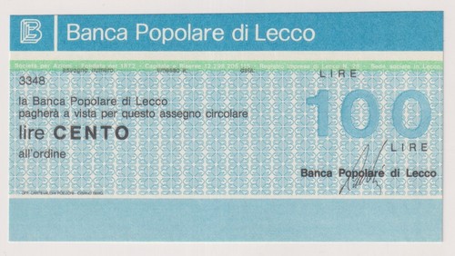 Miniassegni lecco 100 lire - miniassegni,