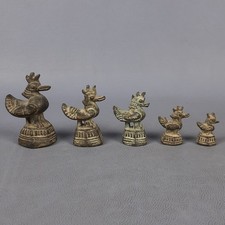 Antichi Pesi In Bronzo Lotto 5 Galli Asia Burma Statue Sculture Primi '900