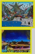 ARTE NAIF 2 vecchie stampe scene paesaggi immaginari biblici Duffaut e Maiolo