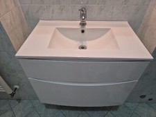 Lavandino / Lavabo sospeso a cassettoni 75x49x47 top in ceramica e miscelatore