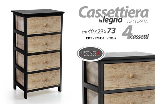 Cassettiera legno nero mobile - nero,