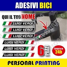 6 adesivi NOME COGNOME personalizzato BICICLETTA BIKE BICI CORSA MTB FLAG ITALIA
