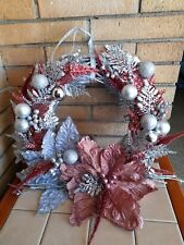 Ghirlanda Corona natalizia fuori porta argento e rosa antico Fatto A Mano