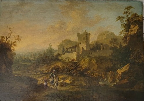 Antico dipinto olio - , castello