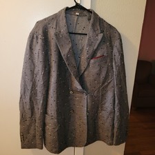RODA Made in Italy Blazer di Lana Grigio Cappotto Sportivo a Pois Texturizzato 2 Bottoni -...