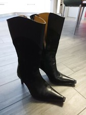 Stivali donna neri in pelle con applicaz. pelo altezza 37 cm mis. 40 Tacco 10 cm