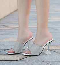 Sandali Sabot Ciabatte Tacco Alto 9 cm Bianco Strass Pelle Sintetica 64747