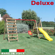 Scivolo in legno Altalena Giochi Giardino per bambini Composizione 3 Deluxe