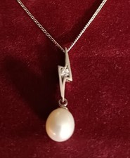 collana donna con ciondolo perla e zircone Swarovski,argento 925