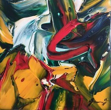 PIERLUIGI DE LUTTI 30x30 smalto e olio su tela " Verso la laguna " con autentica