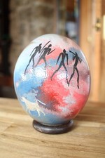 African Vintage Ostrich Egg Hand Painted by Kgotso Rock Art Cave Painting