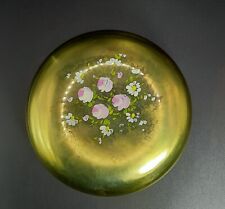 SCATOLA TONDA OTTONE, VINTAGE DECORATA A MANO CON FIORELLINI