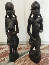 STATUA Intagliata A Mano In Legno Ebano Africana Scultura Etnica Donna- Uomo