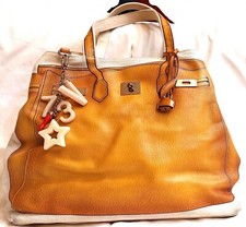 Borsa shopping a spalla tessuto e ecopelle ecru / senape con lucchetto