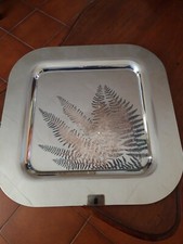 Vassoio in acciaio argentato decorato con felci SAMBONET GTS anni '70