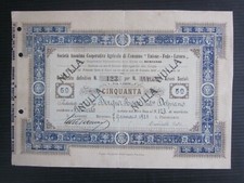 1921 SOC. ANON, COOP. AGRICOLA CONSUMO Unione Fede Lavoro Bernezzo azione Cuneo